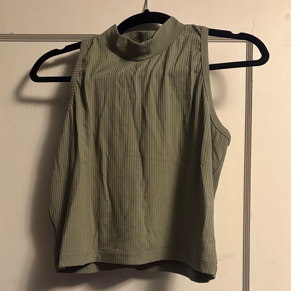 Sleeveless Olive Green Ribbed Crop Top